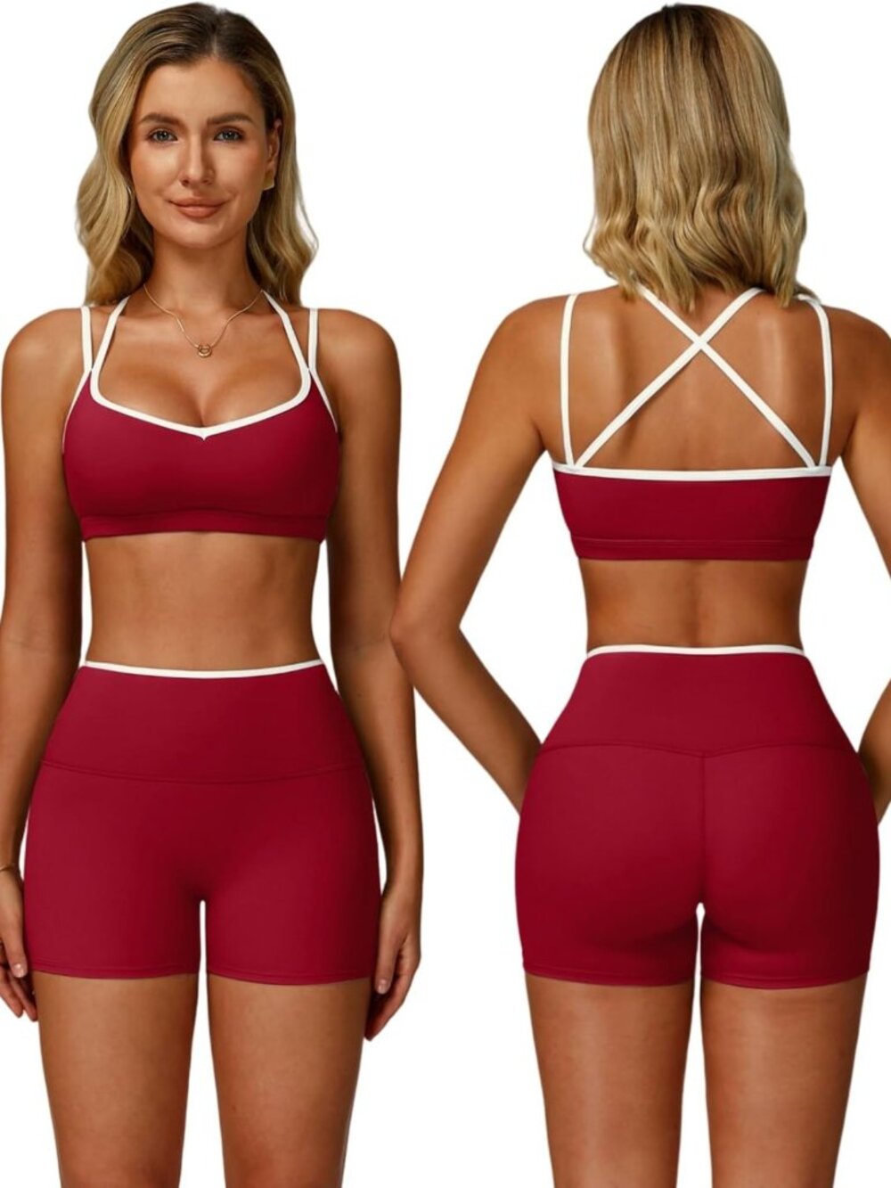 Stylish 2-Piece Workout Set for Women | Color Block Strappy Sports Bra & High